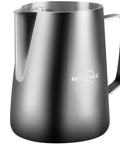 Front view of 32 Oz Milk Frother Pitcher With Clear Scale, 304 Stainless Steel Steaming Jug And Latte Art Pen, barista tool set