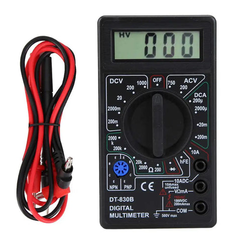 Portable Digital Multimeter with LCD Display for DIYers and Pros, Measures AC DC Voltage, Current, Resistance, Continuity, and Diode Test, Handy Live Wire Tester for Auto and Home Appliance Troubleshooting, showing dial and probes.