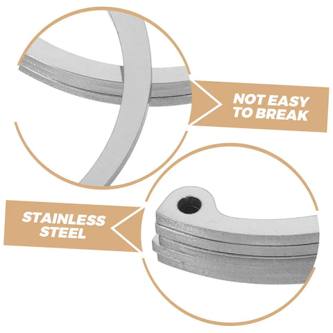 Close-up of Five Piece Stainless Steel C Clips Kit For Grooved Shafts Heavy Duty Retaining Snap Rings Set with labels