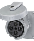 Heckin Tough 100 Amp 120 To 250 Volt Dockside Receptacle built from gray Supertough nylon with an auto close lid.