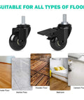 Two Inch Swivel Caster Wheels With Three Eighths Inch 16 UNC Threaded Stem for carts on various floor types