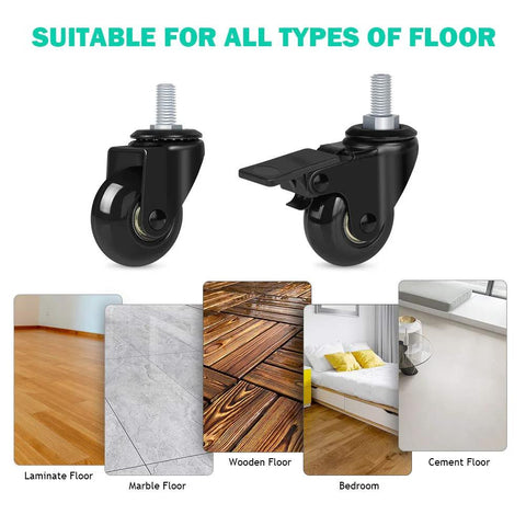Two Inch Swivel Caster Wheels With Three Eighths Inch 16 UNC Threaded Stem for carts on various floor types