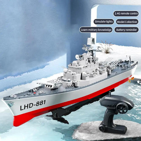Remote Control Warship Battle Boat For Lakes And Rivers, 1:390 Scale RC Military Battleship with Dual Motors and Remote Controller