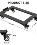 Built Like A Tank Heavy Duty Furniture Dolly With Lift Table Baffles And Locking Brakes Reinforced Steel Moving Cart dimensions showing 23.4in x 15.7in x 4.7in.