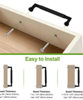 Ten Pack 5 Inch Matte Black Zinc Alloy Cabinet Handles And Drawer Pulls 128mm Hole Centers with easy install guide