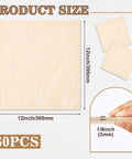 Basswood sheets, front view: 12x12 in, 3 mm thick unfinished plywood, 60-pack for crafts, Amazon Home