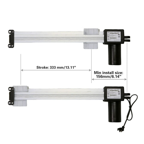 JLDQ-11 Linear Actuator Motor for Electric Sofa Lift Chair and Power Recliner Replacement, showing 333mm stroke and 156mm install size.