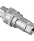 Top Tier Heavy Duty Hydraulic Quick Connect Coupler M16x1.5 Female Thread Fitting Carbon Steel High Pressure Auto Lock Seal Slick Push Mechanism No Leak Boss For Rigged Up Jobsite Equipment And Tool Accessories Made To Last Durability, angled view