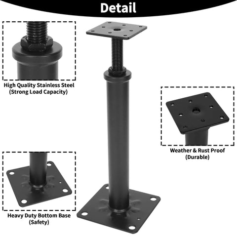 Detailed view of 4 Pack Adjustable Floor Jacks For Leveling And Temporary Basement Support, Telescoping Post Jacks 11.6 To 16.1 Inches, Heavy Duty Steel Construction, Supports Up To 11023 Lbs, Multipurpose Jacks, showing rust proof and safety features.