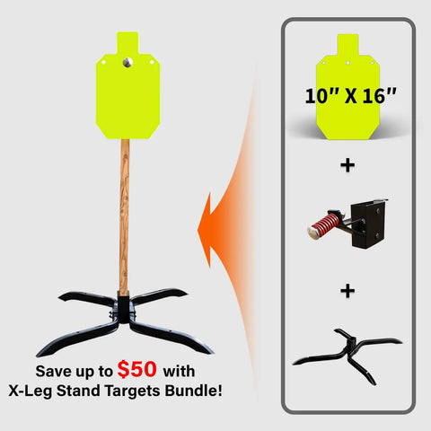 AR500 Steel Target Stand System Complete Kit For One Person Setup showing 10x16 inch silhouette target with accessories