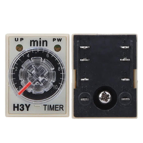 Built Tough H3Y2 Time Relay 8 Pin Base 24 Volts Adjustable Electronic Timer with precision control and adjustable dial.