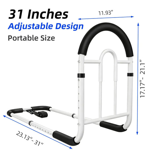 Adjustable Bed Rail With Non Slip Handle And Handy Storage Pocket For Seniors, super sturdy support dimensions displayed