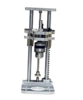 Vertical Drill Guide Attachment for Precise Drilling, steel frame with aluminum plate, pro-grade drill press stand, front view