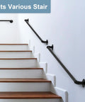 Heavy Duty Black Powder Coated Pipe Stair Handrail Six Foot Wall Mounted Corner Railing For Indoor Steps Loft Balcony Or Porch Deck With Rock Solid Grip And Tough As Nails Frame on staircase