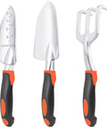Heavy Duty Garden Tools Set 3 Piece With Ergonomic Handles Shovel Transplant Trowel And Hand Rake Aluminum Alloy Orange For Planting