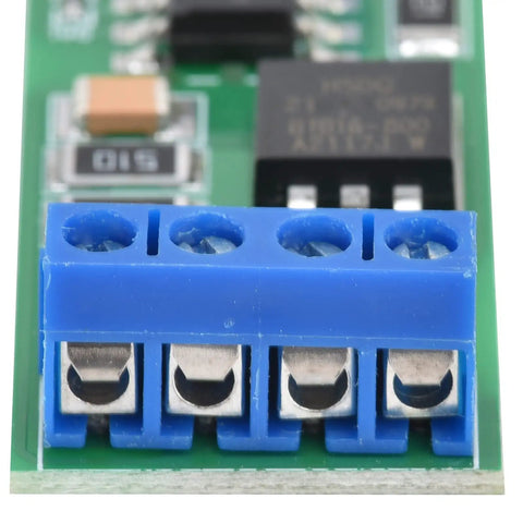 Close-up of a Three Point Three Volt To Twenty Four Volt SCR Module With Optocoupler Isolation High Power Signal Converter terminal block