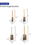 Six Pack Angle Paint Brushes for Trim and Walls with Premium Synthetic Filament 6-pack includes 1.5 to 3 inch brushes.
