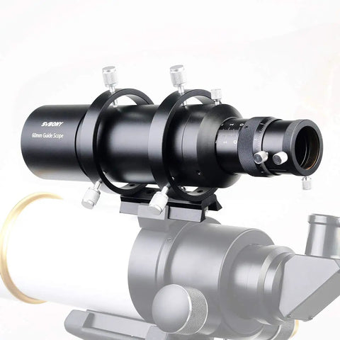 60mm Guide Scope with Helical Focuser for Pro Grade Astrophotography Finder Included, mounted on telescope for night sky imaging