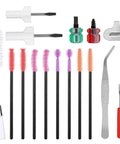 16 Piece Sewing Machine Cleaning Kit With Dual Head Brush, Tweezers, Seam Ripper, Silicone Brushes And Screwdrivers displayed.
