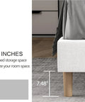 Modern White Full Size Bed Frame With Linen Upholstered Channel Tufted Headboard Lowkey Stunning Platform Bed under-bed storage 7.48 inches
