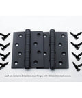 Heavy Duty Stainless Steel Door Hinge Set, Black, 2 Pieces with screws for wooden, folding, and bathroom doors