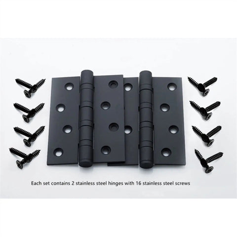 Heavy Duty Stainless Steel Door Hinge Set, Black, 2 Pieces with screws for wooden, folding, and bathroom doors