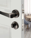 Gold Interior Door Handle Lock for Bedroom Hardware, Satin Finish Privacy Lock for Grey Doors, Easy Install Scene