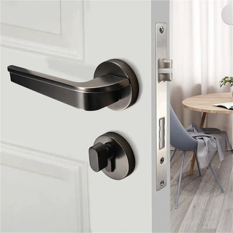 Gold Interior Door Handle Lock for Bedroom Hardware, Satin Finish Privacy Lock for Grey Doors, Easy Install Scene