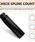 Beefy 6 Spline Lug Nut Socket for Aftermarket Wheels, displayed with spline compatibility check graphics