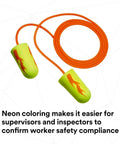 Neon Yellow Foam Ear Plugs Pack Of 200 For Loud Work All Day Comfort Corded Disposable Hearing Protection NRR 33 dB