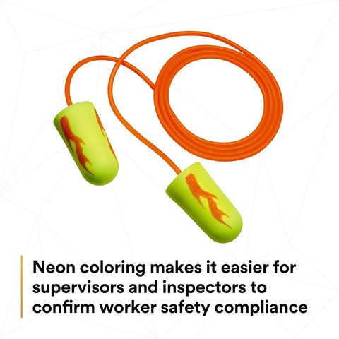 Neon Yellow Foam Ear Plugs Pack Of 200 For Loud Work All Day Comfort Corded Disposable Hearing Protection NRR 33 dB