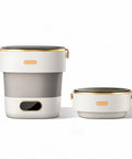 Slick Collapsible Mini Washing Machine With 13L Spin Basket And Quick Flip Design, shown in compact white and gray design.