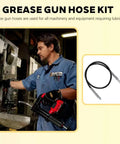 Technician using Pro Grade 42 Inch Flexible Grease Gun Hose Extension With Coupler For 10000 PSI near machinery.