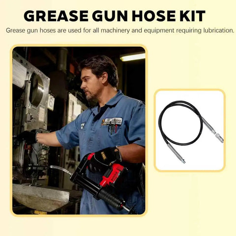 Technician using Pro Grade 42 Inch Flexible Grease Gun Hose Extension With Coupler For 10000 PSI near machinery.