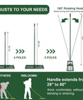 Diagram of Pro Grade Lawn Leveling Rake With 78 Inch Adjustable Handle, showing handle extension from 28 to 78 inches for easy use.