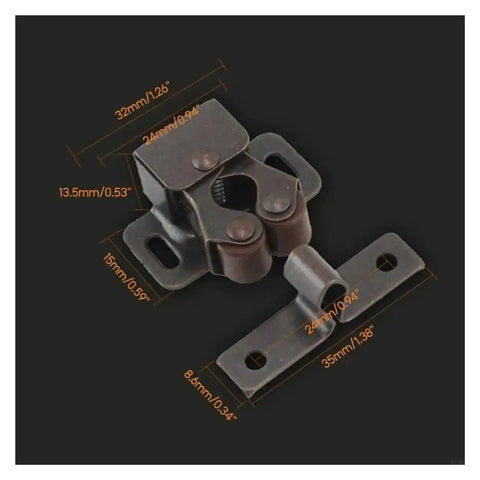 Sturddy Double Ball Roller Catches For Kitchen Cabinets 10 Pack Self Locking Spring Hinge Latches heavy duty latch with measurements shown.