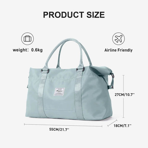 Large Duffle Bag For Women With Six Interior Pockets And Two Exterior Compartments Water Resistant Weekender Carry On Tote with size details