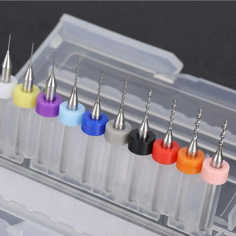 10 Piece Tungsten Steel Drill Bit Set 0.3 to 1.2 Millimeter for PCB Circuit Board Drilling Kit in clear plastic case