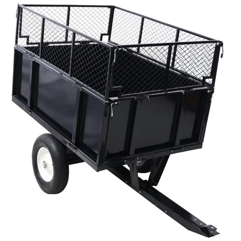 Beefed Up 2 In 1 Dumping System ATV Trailer Steel Dump Cart Heavy Duty Tow Behind Cart For Tractors ATV UTV Lawn Mowers