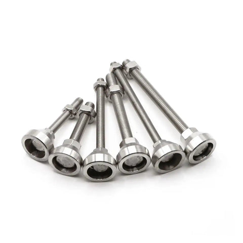 Badass Adjustable Leveling Feet Kit Featuring 30mm 304 Stainless Steel Mounting Plates, bolts for securing industrial furniture.
