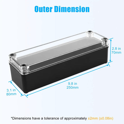 Rugged IP67 Waterproof Junction Box With Clear Top And Drop Dead Tough ABS Shell, 80x250x70mm, perfect for outdoor use.