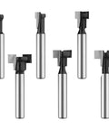 Six Piece Keyhole And T Slot Router Bit Set With 1 Quarter Inch Shanks, Pro Grade Cutter Diameters From 1 Quarter Inch To 5 Eighth Inch