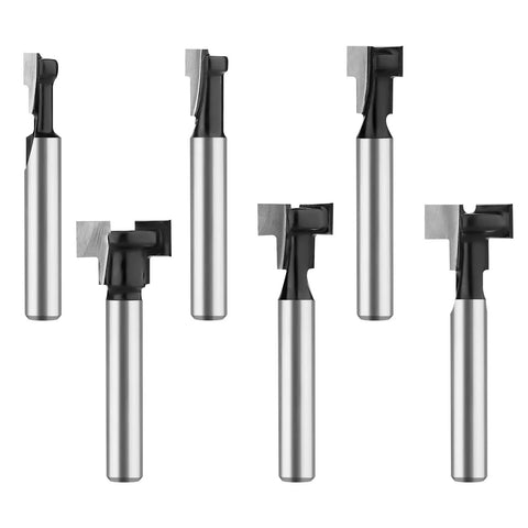 Six Piece Keyhole And T Slot Router Bit Set With 1 Quarter Inch Shanks, Pro Grade Cutter Diameters From 1 Quarter Inch To 5 Eighth Inch
