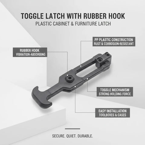 Heavy Duty Pull To Lock Toggle Latch With Rubber Hook For Cabinets And Furniture Fits Toolboxes And Storage Cases Plastic Construction