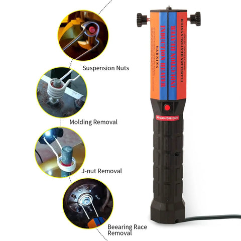 Handheld Magnetic Induction Heater For Rusted Screws And Bolts Removal With 3 Coils 110V 1300W Quick Preheat shown with usage examples