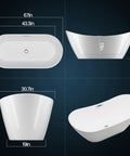 Dimensions of Top Shelf Acrylic Freestanding Soaker Tub Featuring Deep Soaking Pool And Sculpted Curved Backrest For Serious Lumbar Relief And Prime Chill Vibes In Crisp White.