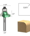 Pro Roundover Router Bit Set Four Piece With One Quarter Inch Shank Radii One Eighth, Three Sixteenths, One Quarter, Five Sixteenths Heavy Duty C3 Carbide Bit with 5/16 radius illustration