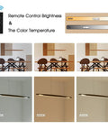 51 Inch Walnut Wood Linear Pendant Light For Kitchen Island And Dining Room Featuring Smooth Modern Lines And Straight Up Gorgeous Illumination To Level Up Your Home Decor Vibes Right Now, shown in different brightness settings and color temperatures.