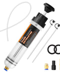H-veenjor 200cc fluid extractor pump with transparent reservoir, black plunger, 32-inch hose, two 9-inch tubes, and fittings