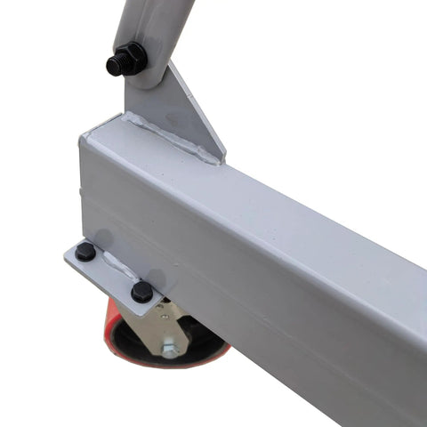 Close-up of the frame of the Beefed Up Heavy Duty Gantry Crane 2000 Lb Portable Lift With Trolley Hoist And Rigging Kit.